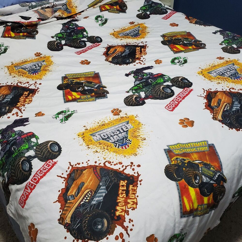 Monster Jam Twin Flat Sheet Grave Digger Monster Mutt Maximum Destruction Trucks